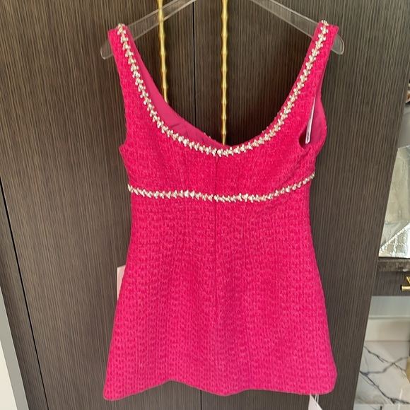 Self-Portrait Pink Round Neck Boucle Tweed Mini Dress with crystals 💖 - Picture 15 of 17